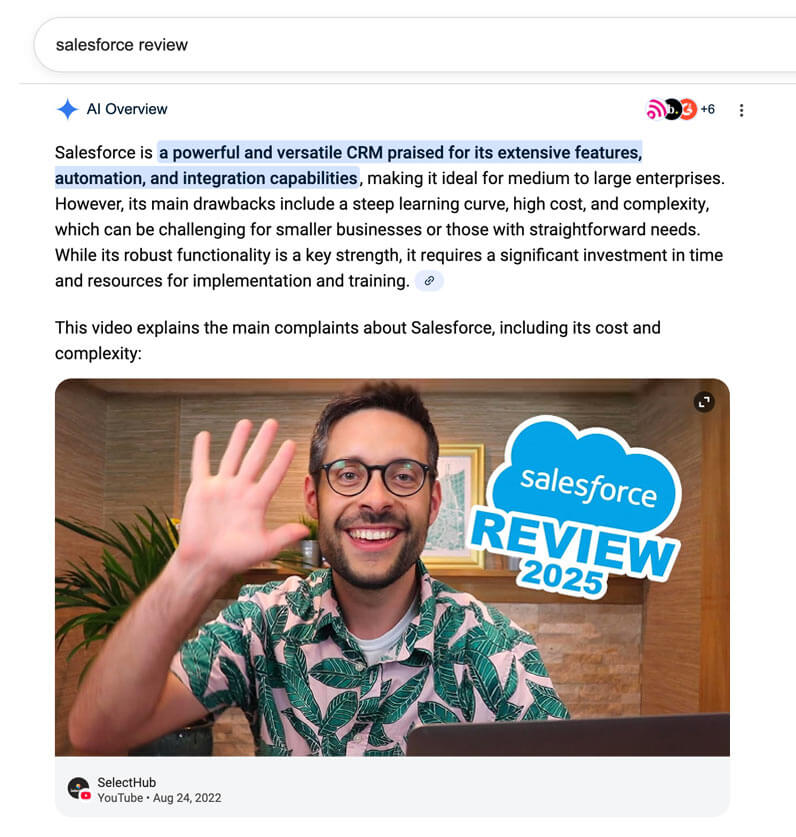 Salesforce review ranking in a Google AI Overview